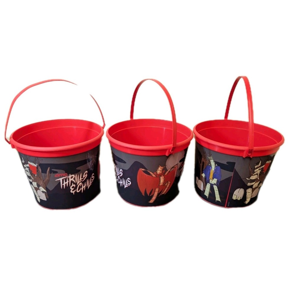 AMC Thrills & Chills Red Halloween Popcorn or Candy Bucket 2023 Lot of 3